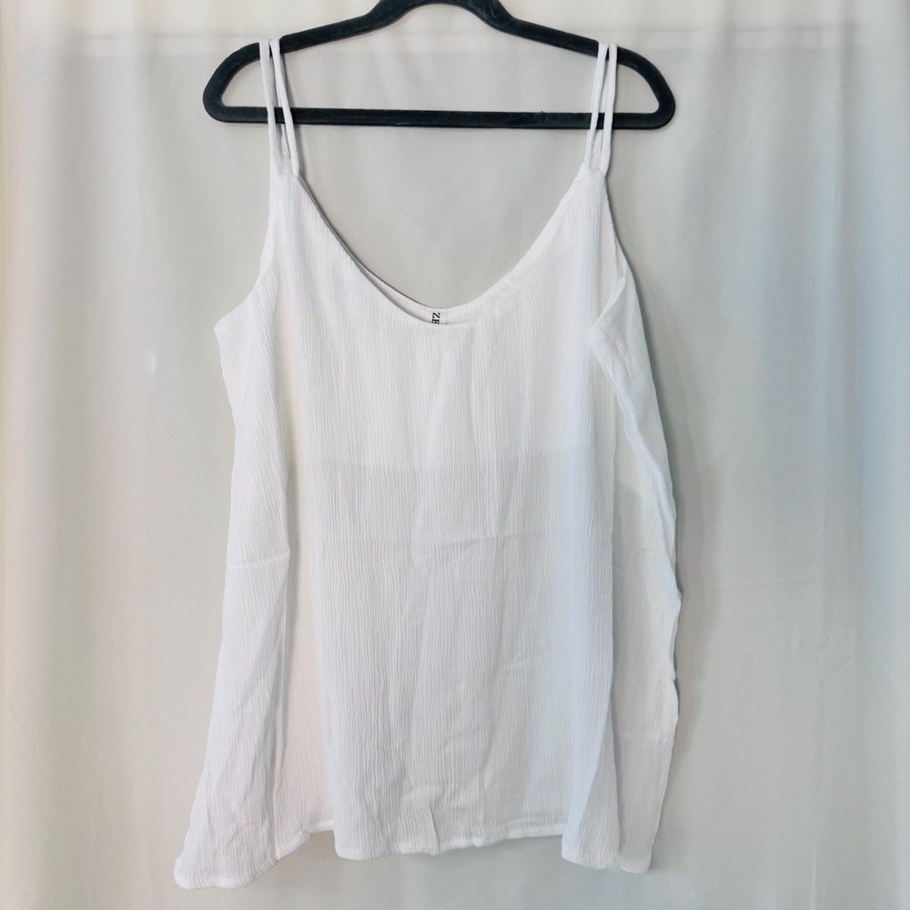 Zenana White Crinkle Cami Tank Top Small Sleeveless NWOT Coastal Boho Minimalist